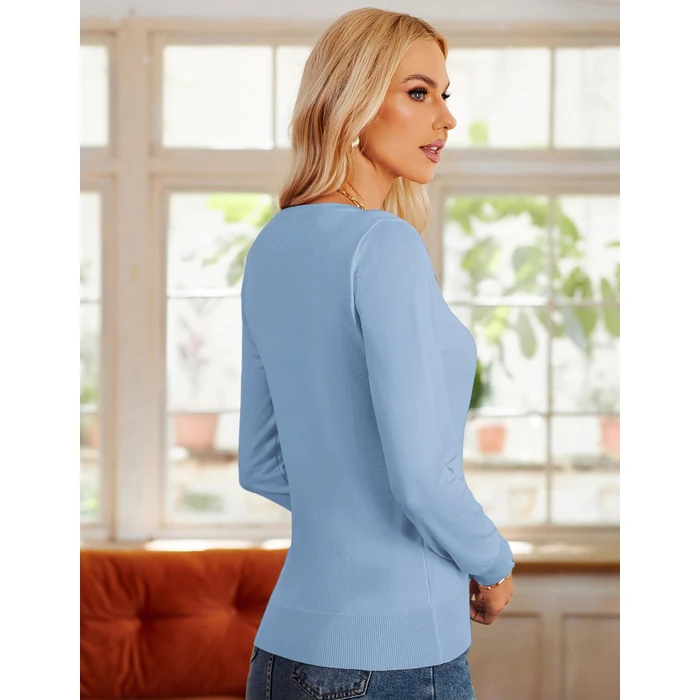 GRACE KARIN Women's Cardigan Lightweight Button Knit Sweater Soft Long Sleeve Trendy Spring 2026 Outfits Light Blue M by GRACE KARIN - Image 2