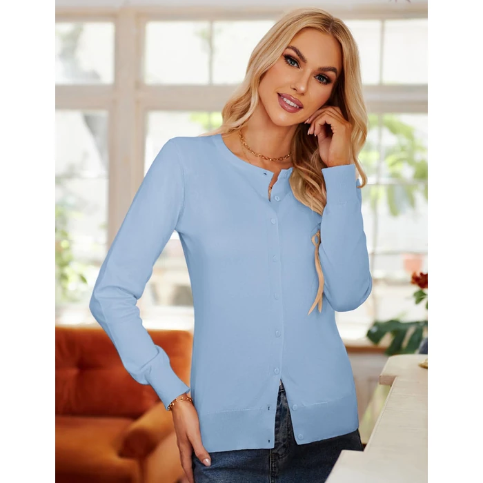 GRACE KARIN Women's Cardigan Lightweight Button Knit Sweater Soft Long Sleeve Trendy Spring 2026 Outfits Light Blue M by GRACE KARIN - Image 4