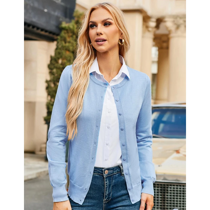 GRACE KARIN Women's Cardigan Lightweight Button Knit Sweater Soft Long Sleeve Trendy Spring 2026 Outfits Light Blue M by GRACE KARIN - Image 7