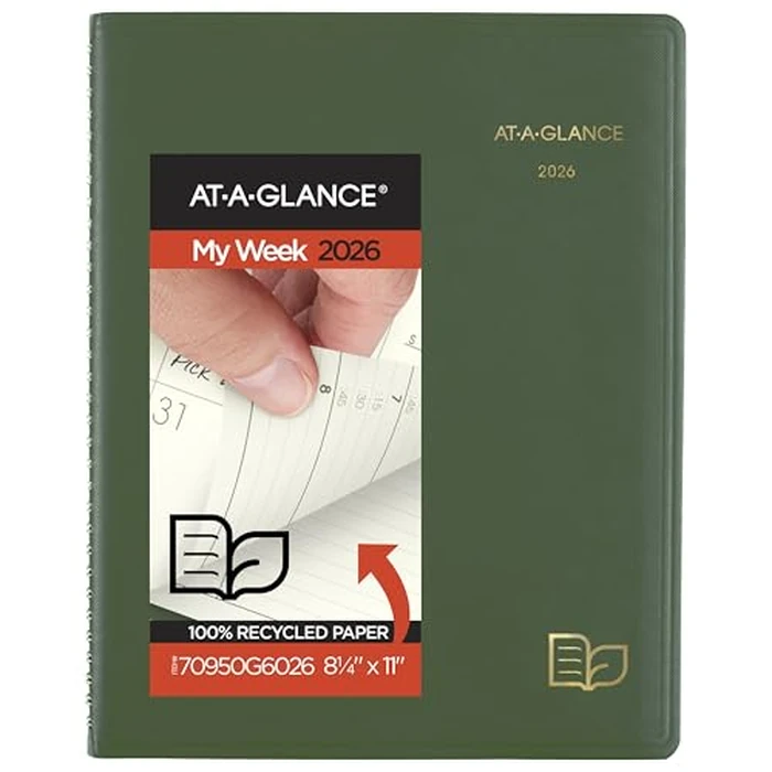 AT-A-GLANCE 2026 Appointment Book Planner, Weekly & Monthly, 8-1/4" x 11", Large, Quarter-Hourly, Recycled, Green (70950G6026) by AT-A-GLANCE - Image 1