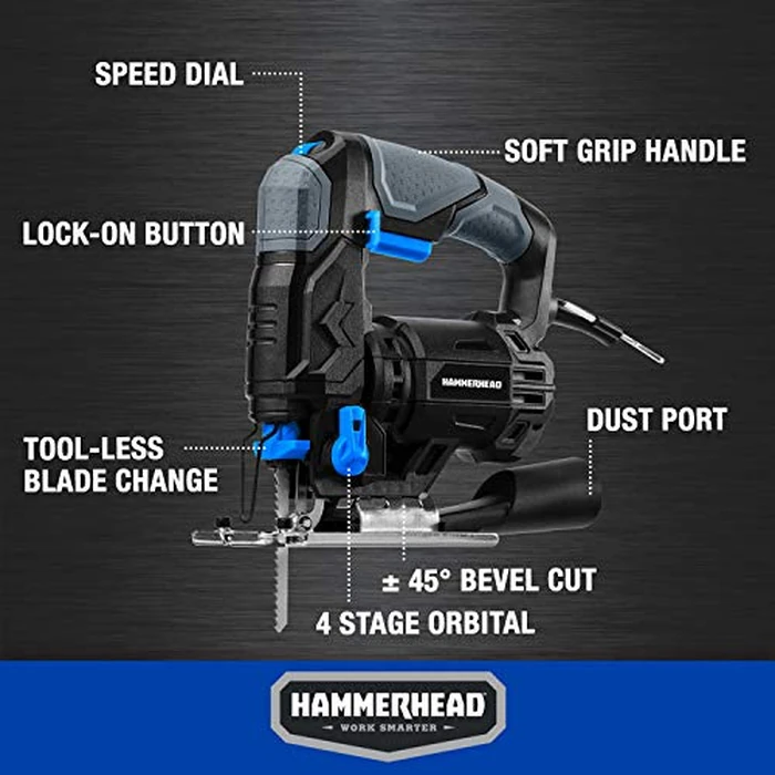 Hammerhead 4.8-Amp 3/4 Inch Jig Saw with 2pcs Wood Cutting Blades, Variable Speed and Orbital Function - HAJS048 by Hammerhead - Image 3