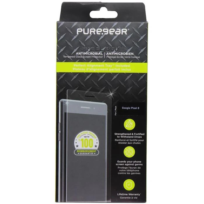 PureGear Steel 360 Tempered Glass Screen Protector for Google Pixel 8 - Clear by PureGear - Refurbished - Brand New condition
