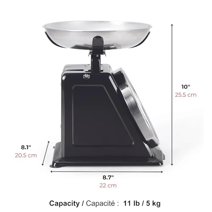 Starfrit Retro Mechanical Kitchen Scale - Stainless Steel Removable Bowl - 11 lb / 5 kg Capacity - Black by Starfrit - Image 2