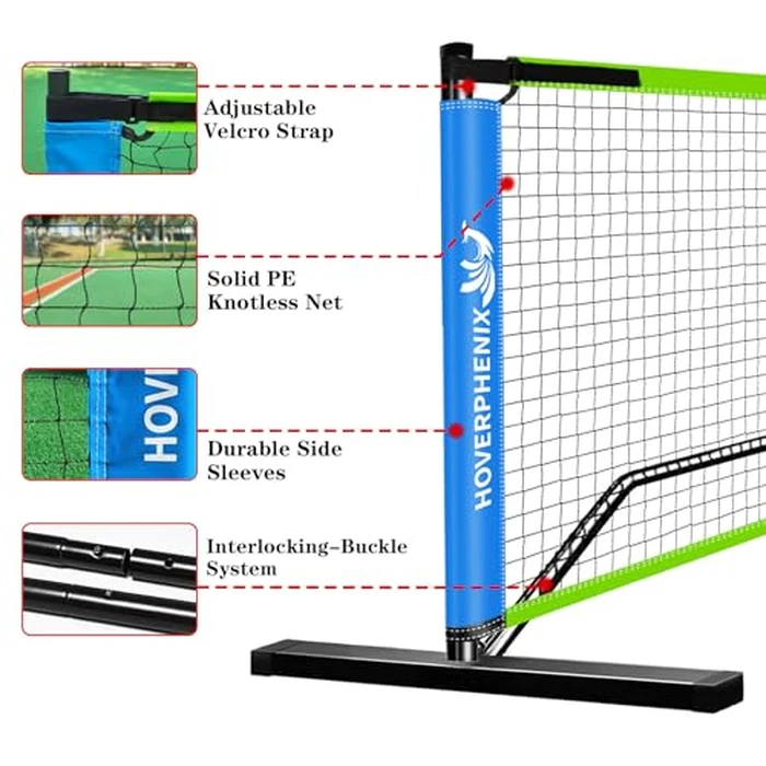 Portable Pickleball Net, Regulation Size 22FT and 11FT Half Court 2-in-1 Pickle Ball Net with 2 Pickleballs and Carry Bag for Driveway, Backyard, Street, Weather Resistance Steady Steel Frame by Hoverphenix - Image 2