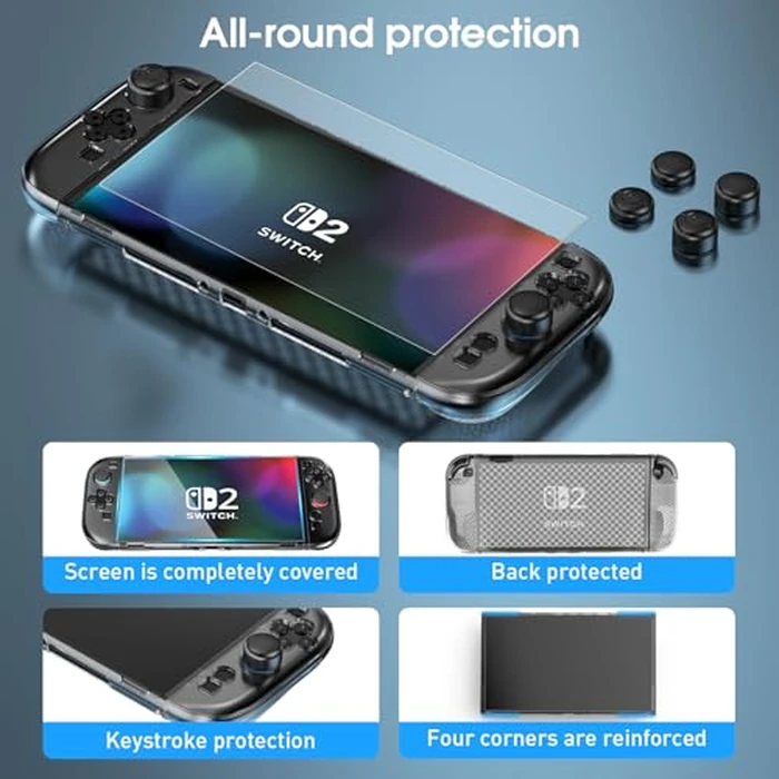 HEYSTOP Switch 2 Case for Nintendo Switch 2(2025), Switch 2 TPU Cover, Protector Case Cover for Switch 2 Accessories with 6 Thumb Caps and Screen Protector, Anti-Slip, Shock-Proof,Anti-Scratch by HEYSTOP - Image 8