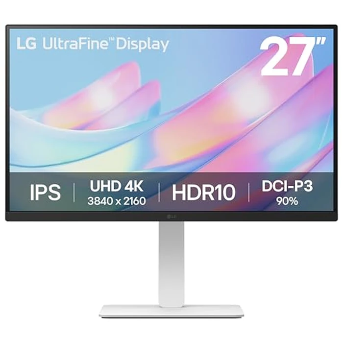 LG 27" 4K UHD Ultrafine(TM) Monitor (27US550-W), 3840 x 2160 IPS Display 5ms 60Hz HDR 10, Tilt/Height/Swivel/Pivot Adjustment DisplayPort, HDMI, White by LG - Used - Very Good condition - CA$239.94