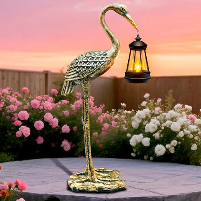 Solar Garden Statue Crane Figurine, Outdoor Hanging Solar Lanterns, 17.7 Inch Blue Heron Sculpture Statue for Patio Yard Porch, Garden Decor for Outside Birthday Gifts for Mom, Women Mother's Day by yulloyello - Image 1