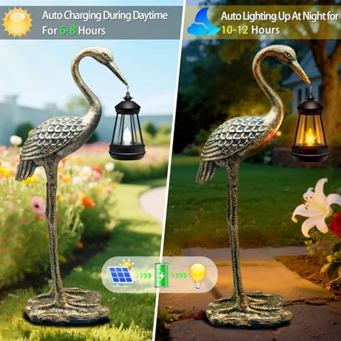 Solar Garden Statue Crane Figurine, Outdoor Hanging Solar Lanterns, 17.7 Inch Blue Heron Sculpture Statue for Patio Yard Porch, Garden Decor for Outside Birthday Gifts for Mom, Women Mother's Day by yulloyello - Image 3