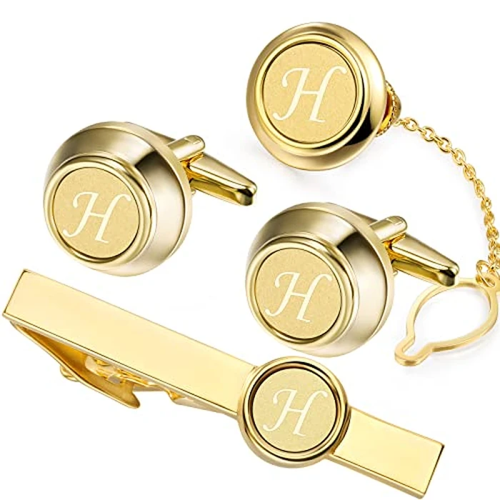 HAWSON 2 Inch Tie Clips with Cufflinks and Tie Pin for Men(A-Z), Tie Tack Lapel Pins for Men’s Suit, Tuxedo, Accessories for Necktie, Shirts by HAWSON - Used - Like New condition - US$16.33