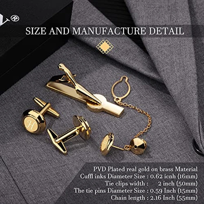 HAWSON 2 Inch Tie Clips with Cufflinks and Tie Pin for Men(A-Z), Tie Tack Lapel Pins for Men’s Suit, Tuxedo, Accessories for Necktie, Shirts by HAWSON - Image 5