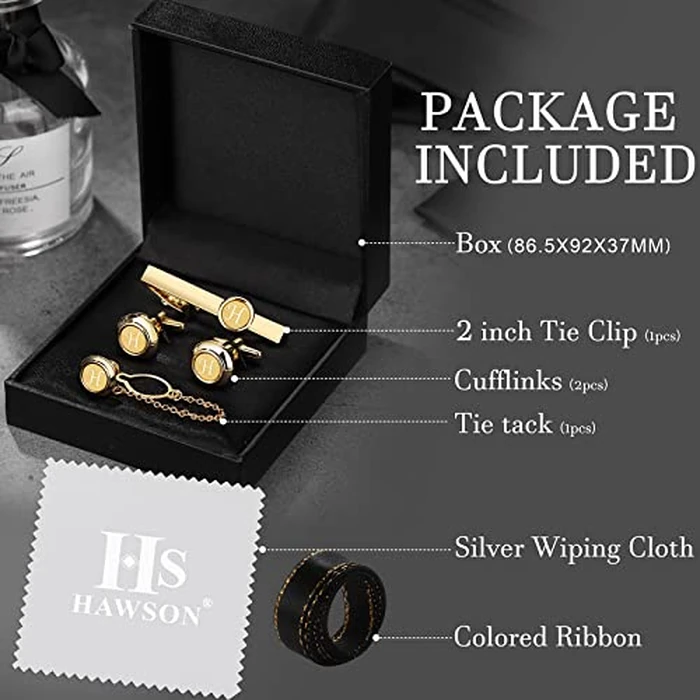 HAWSON 2 Inch Tie Clips with Cufflinks and Tie Pin for Men(A-Z), Tie Tack Lapel Pins for Men’s Suit, Tuxedo, Accessories for Necktie, Shirts by HAWSON - Image 6