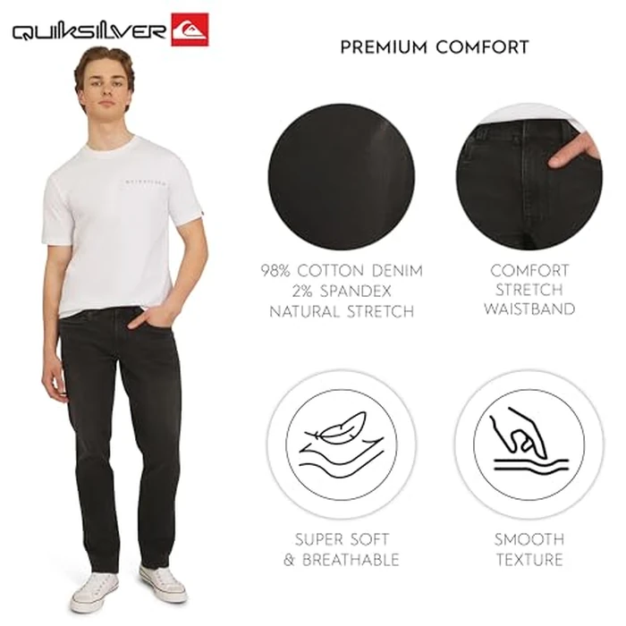 Quiksilver Men's 5 Pocket Straight Fit Stretch Waist Denim Jeans, Street Wash, 36W x 30L by Quiksilver - Image 3