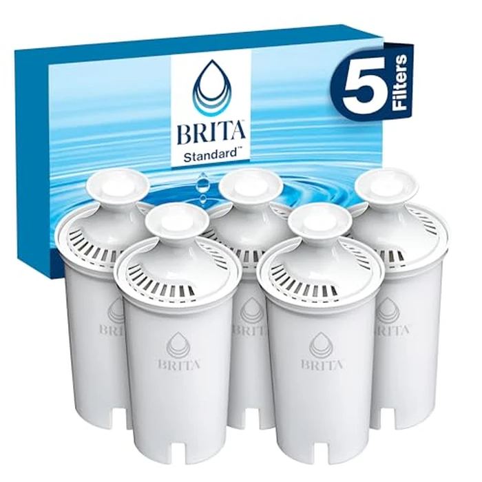 Brita Standard Replacement Filter, Reduces Contaminants while keeping healthy minerals, Certified by WQA to reduce Chlorine for improved taste, Made without BPA, Replace after 151 litres, 5 Count by BRITA - Image 1