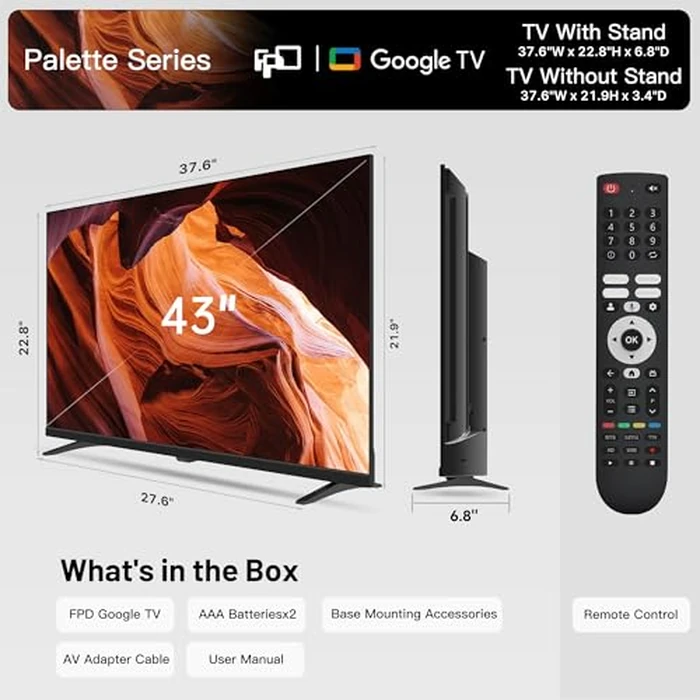 FPD 43 Inch Smart TV, Google TV with Google Cast, Dolby Audio 1080p Full HD Flat Screen LED Television, HDR 10, Voice Remote, Ultra Thin Stream Live TVs for Home Office by FPD - Image 7