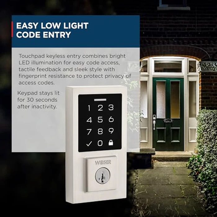 Weiser SmartCode Satin Nickel Keyless Entry Door Lock/Deadbolt Lock, 10-Button Touchpad Door Lock with Backlit Keypad, Up to 50 User Codes, Electronic Door Locks for Front Door, Modern Home Décor by Weiser - Image 7
