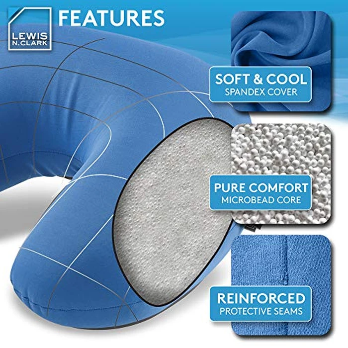 Lewis N. Clark Mood Neck Pillow, Microbead Pillows, Airplane Pillow and Cervical Neck Pillow for Kids + Adults, Travel Pillow with Neck Support, Blue by Lewis N. Clark - Image 2