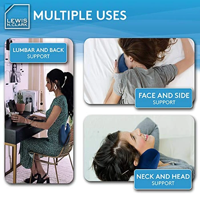 Lewis N. Clark Mood Neck Pillow, Microbead Pillows, Airplane Pillow and Cervical Neck Pillow for Kids + Adults, Travel Pillow with Neck Support, Blue by Lewis N. Clark - Image 3
