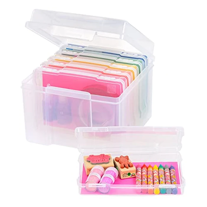 IRIS USA 5" x 7" |Made in USA| Photo Organizers and Picture Storage Box with Handle, 6 Inner Cases/Containers for Tasks, Stickers, Ephemera, & Flashcards - Clear by IRIS USA - Used - Very Good condition