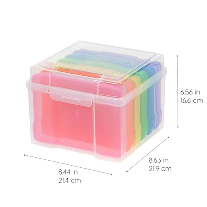 IRIS USA 5" x 7" |Made in USA| Photo Organizers and Picture Storage Box with Handle, 6 Inner Cases/Containers for Tasks, Stickers, Ephemera, & Flashcards - Clear by IRIS USA - Image 2