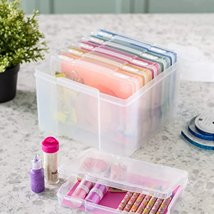 IRIS USA 5" x 7" |Made in USA| Photo Organizers and Picture Storage Box with Handle, 6 Inner Cases/Containers for Tasks, Stickers, Ephemera, & Flashcards - Clear by IRIS USA - Image 3