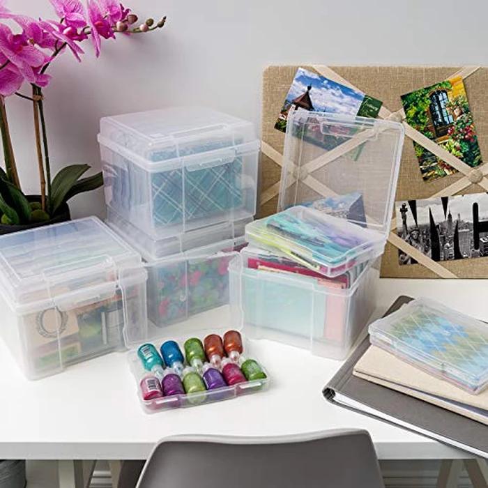 IRIS USA 5" x 7" |Made in USA| Photo Organizers and Picture Storage Box with Handle, 6 Inner Cases/Containers for Tasks, Stickers, Ephemera, & Flashcards - Clear by IRIS USA - Image 4