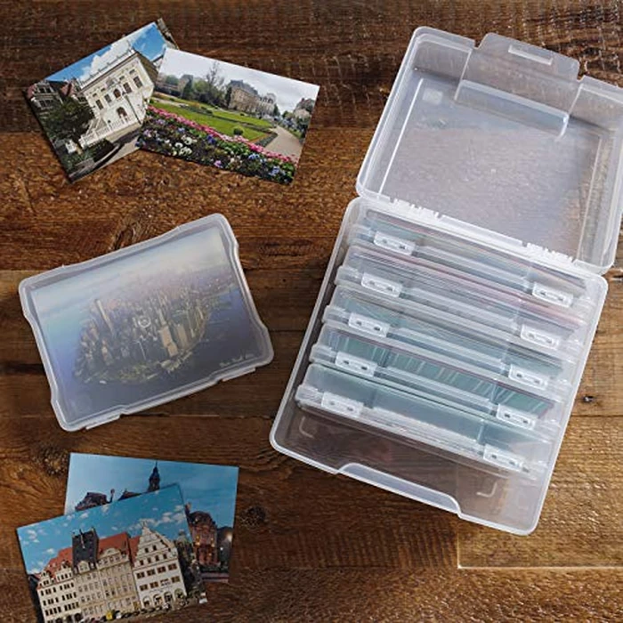 IRIS USA 5" x 7" |Made in USA| Photo Organizers and Picture Storage Box with Handle, 6 Inner Cases/Containers for Tasks, Stickers, Ephemera, & Flashcards - Clear by IRIS USA - Image 5