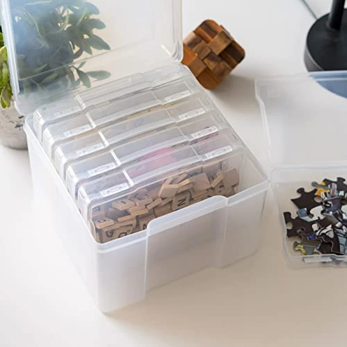 IRIS USA 5" x 7" |Made in USA| Photo Organizers and Picture Storage Box with Handle, 6 Inner Cases/Containers for Tasks, Stickers, Ephemera, & Flashcards - Clear by IRIS USA - Image 7