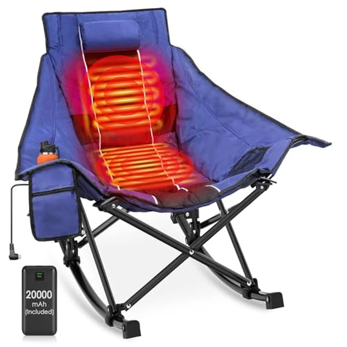 Suteck Heated Rocking Camping Chair, Oversized Heated Camping Chair W/20000mAh Power Bank & Carry Bag, Fully Padded Heated Chairs for Outdoor Sports W/3 Heat Levels for Back & Seat, Lawn Picnic Patio by Suteck - Image 1