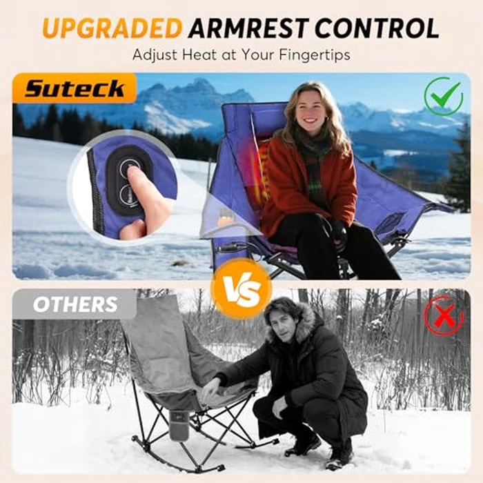 Suteck Heated Rocking Camping Chair, Oversized Heated Camping Chair W/20000mAh Power Bank & Carry Bag, Fully Padded Heated Chairs for Outdoor Sports W/3 Heat Levels for Back & Seat, Lawn Picnic Patio by Suteck - Image 3