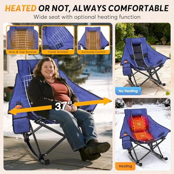 Suteck Heated Rocking Camping Chair, Oversized Heated Camping Chair W/20000mAh Power Bank & Carry Bag, Fully Padded Heated Chairs for Outdoor Sports W/3 Heat Levels for Back & Seat, Lawn Picnic Patio by Suteck - Image 5
