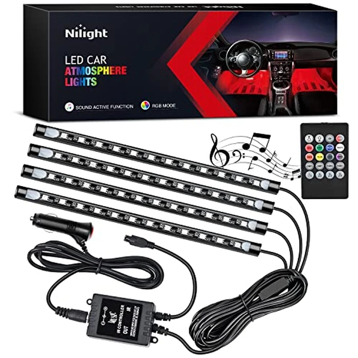 Nilight - TR-06 4PCS 48 LED Interior Lights DC 12V Multicolor Music Car Strip Light Under Dash Lighting Kit with Sound Active Function and Wireless Remote Control, 2 Years Warranty by Nilight - Used - Like New condition - US$9.83
