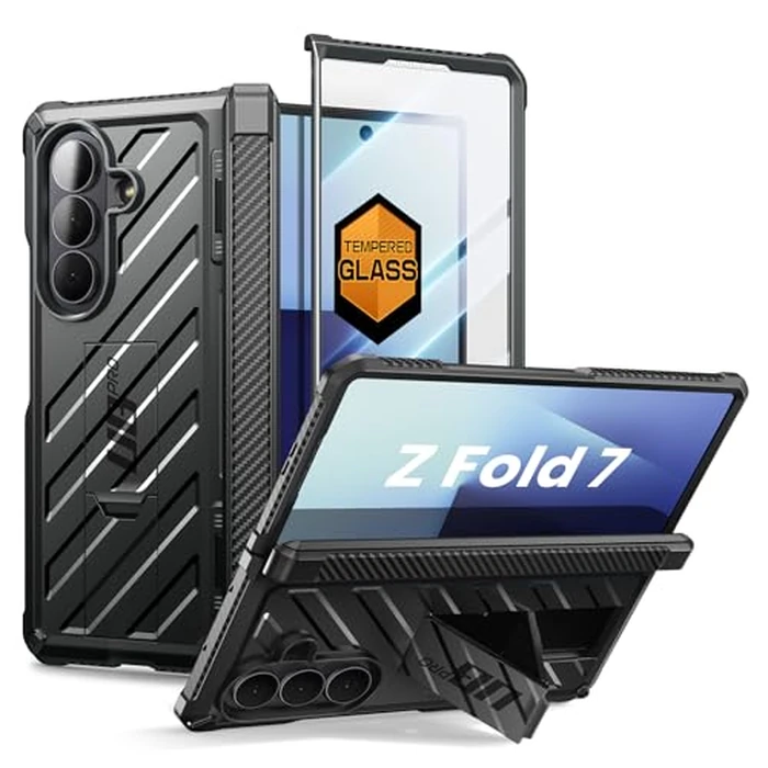 SUPCASE for Samsung Galaxy Z Fold 7 Case with Kickstand (UB Pro), [Built-in Tempered Glass Screen Protector] [Hinge Coverage] [Military-Grade Protection] Full-Body Heavy-Duty Rugged Phone Case, Black by SUPCASE - Used - Acceptable condition - US$45.61