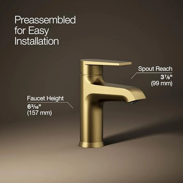 KOHLER K-37891-4-2MB Hint(R) Single-Handle Bathroom Sink Faucet, Single Lever Handle Bathroom Faucets, 1.2 GPM, Vibrant Brushed Moderne Brass by Kohler - Image 2