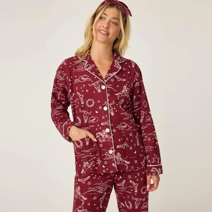 P.J. Salvage Women's Cotton Flannel Long-Sleeve Top, Pant and Headband 3-Piece Pajama Set, Port, X-Large by PJ Salvage - Image 3