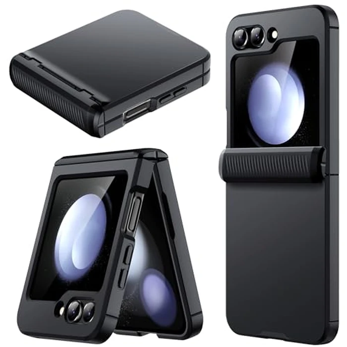 JETech Case for Samsung Galaxy Z Flip 5 2023 with Hinge Protection, Heavy Duty Rugged Protective Hard PC Phone Cover, Anti-Fingerprint Matte Finish (Black) by JETech - Image 1