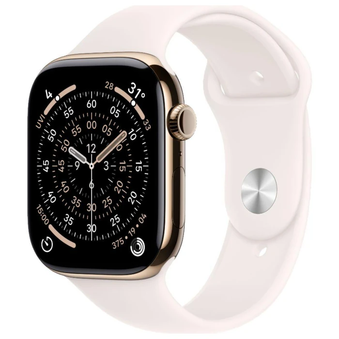 Apple Watch Series 11 (Cellular + GPS) - 64GB - 46mm - Gold Titanium Case with Light Blush Silicone Sport Band - M/L Size by Apple - Image 2