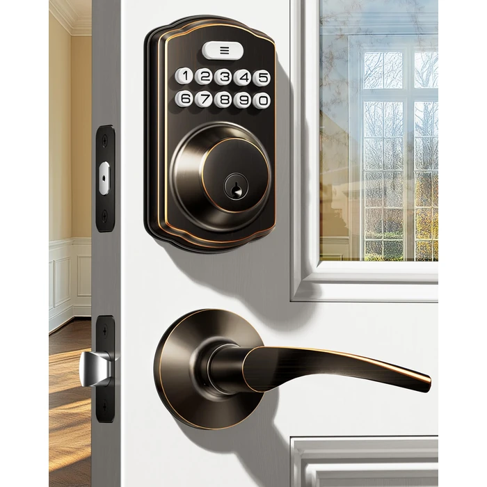 Veise Keyless Entry Door Lock with 2 Lever Handles - Electronic Keypad Deadbolt, Easy Installation Digital Smart Front Door Lock Set, Oil Rubbed Bronze by Veise - Image 1