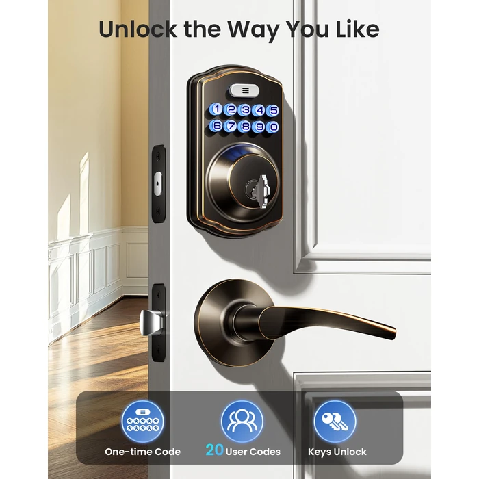 Veise Keyless Entry Door Lock with 2 Lever Handles - Electronic Keypad Deadbolt, Easy Installation Digital Smart Front Door Lock Set, Oil Rubbed Bronze by Veise - Image 2