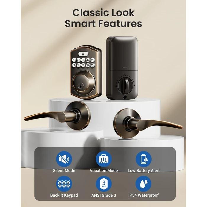 Veise Keyless Entry Door Lock with 2 Lever Handles - Electronic Keypad Deadbolt, Easy Installation Digital Smart Front Door Lock Set, Oil Rubbed Bronze by Veise - Image 4