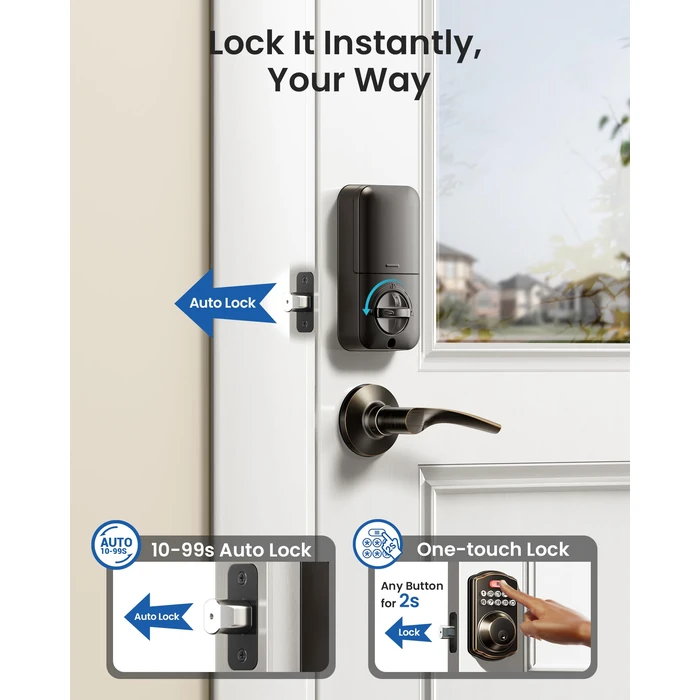 Veise Keyless Entry Door Lock with 2 Lever Handles - Electronic Keypad Deadbolt, Easy Installation Digital Smart Front Door Lock Set, Oil Rubbed Bronze by Veise - Image 5
