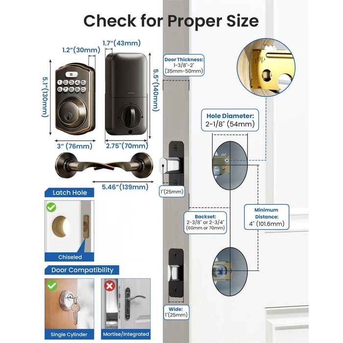 Veise Keyless Entry Door Lock with 2 Lever Handles - Electronic Keypad Deadbolt, Easy Installation Digital Smart Front Door Lock Set, Oil Rubbed Bronze by Veise - Image 8