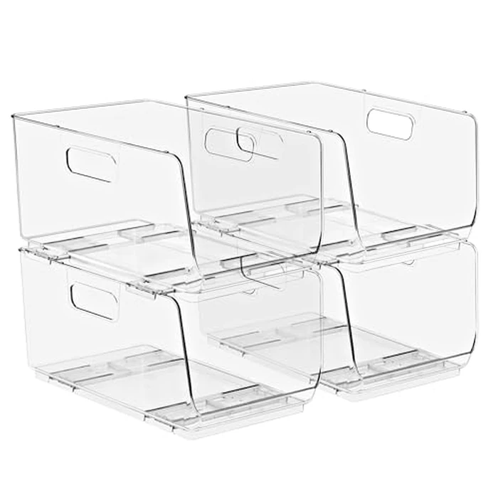 Sorbus Stackable Storage Bins Open Front - Pantry Bins for Storage and Organization for Kitchen - Clear Pantry Organizer Bins (Medium 4 Pack) by Sorbus - Used - Like New condition - US$22.94