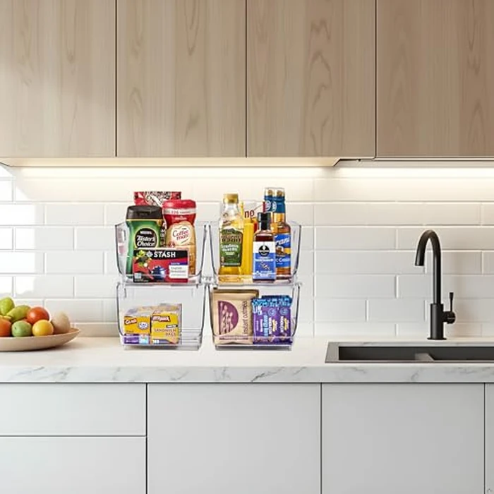 Sorbus Stackable Storage Bins Open Front - Pantry Bins for Storage and Organization for Kitchen - Clear Pantry Organizer Bins (Medium 4 Pack) by Sorbus - Image 4