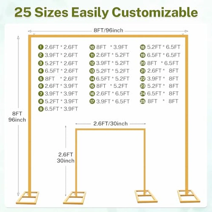 8FT Adjustable Square Backdrop Stand, Wedding Arch Frame, Heavy Duty Backdrop Stand, Adjustable Metal Backdrop Stand with Storage Bag, Backdrop Frame for Baby Shower Birthday Party, Anniversary by YIJXPOIN - Image 3