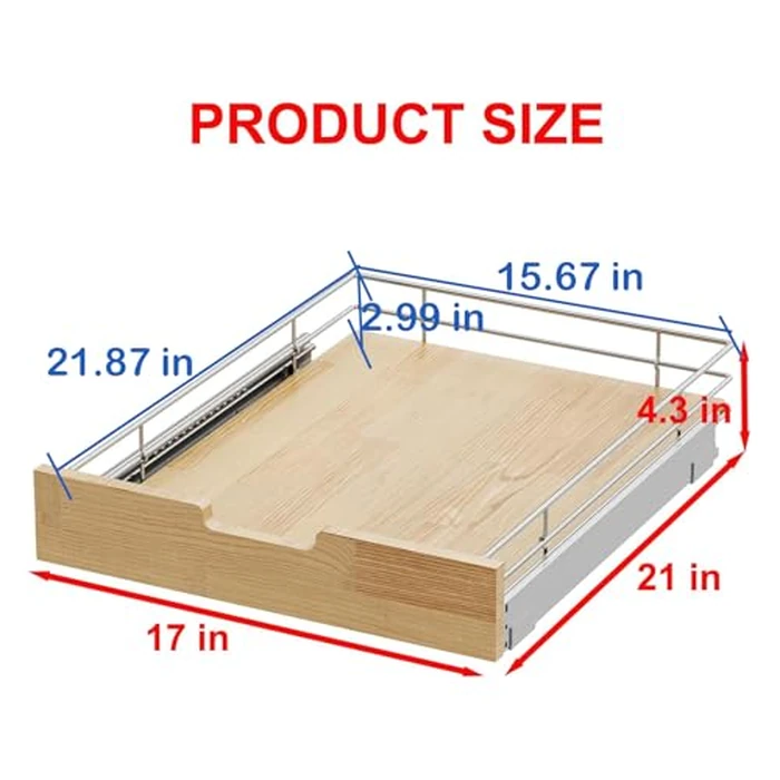 Pull Out Cabinet Organizer,Heavy-Duty Slide Out Shelf, Wood And Wire Basket, Pull Out Drawer for for Kitchen Under Sink Space, Pantry, Bathroom (17 * 21in -Wood and Wire) by Sikarou - Image 2