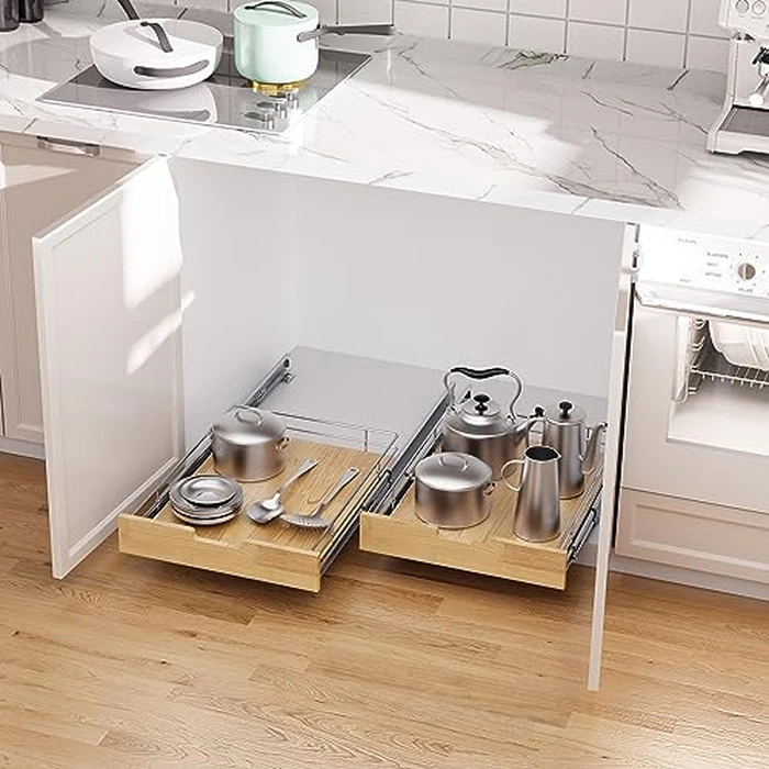 Pull Out Cabinet Organizer,Heavy-Duty Slide Out Shelf, Wood And Wire Basket, Pull Out Drawer for for Kitchen Under Sink Space, Pantry, Bathroom (17 * 21in -Wood and Wire) by Sikarou - Image 5