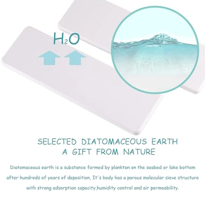 NiuYichee 2 Pcs Water Absorbing Stone Trays, Kitchen/Bathroom Sink Soap Dish, Diatomite Tray Used for Hand Soap & Cosmetic Bottles in The Modern Home, 3.15" W x 10.2" L, White by NiuYichee - Image 2