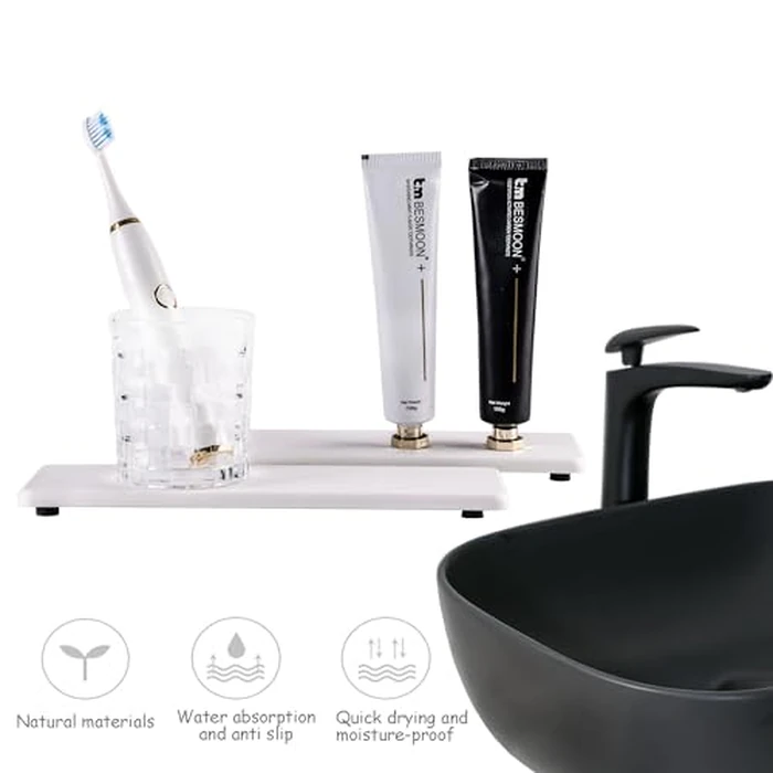 NiuYichee 2 Pcs Water Absorbing Stone Trays, Kitchen/Bathroom Sink Soap Dish, Diatomite Tray Used for Hand Soap & Cosmetic Bottles in The Modern Home, 3.15" W x 10.2" L, White by NiuYichee - Image 3