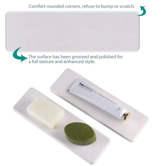 NiuYichee 2 Pcs Water Absorbing Stone Trays, Kitchen/Bathroom Sink Soap Dish, Diatomite Tray Used for Hand Soap & Cosmetic Bottles in The Modern Home, 3.15" W x 10.2" L, White by NiuYichee - Image 4