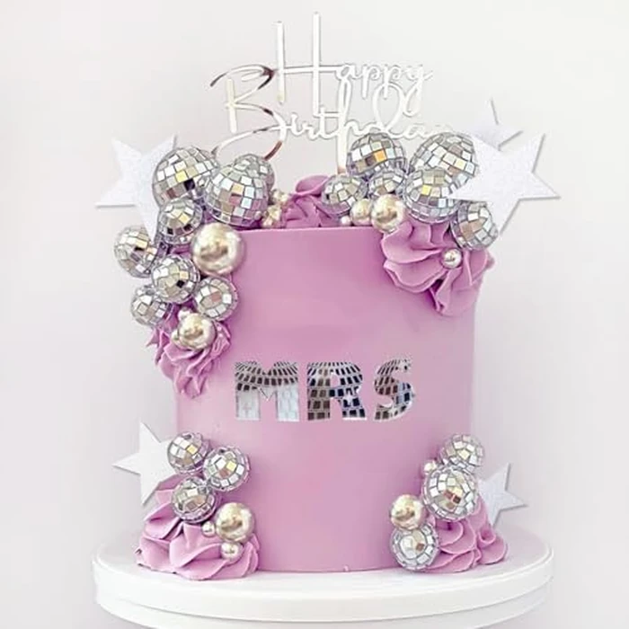 40Pcs Disco Ball Cake Toppers Silver Balls Cake Decorations with Silver Mirror Balls Happy Birthday Cake Topper Star Cake Toppers for 70s 80s 90s Disco Music Dance Themed Party Decorations Supplies by SONICEBUY - Used - Like New condition - US$11.09